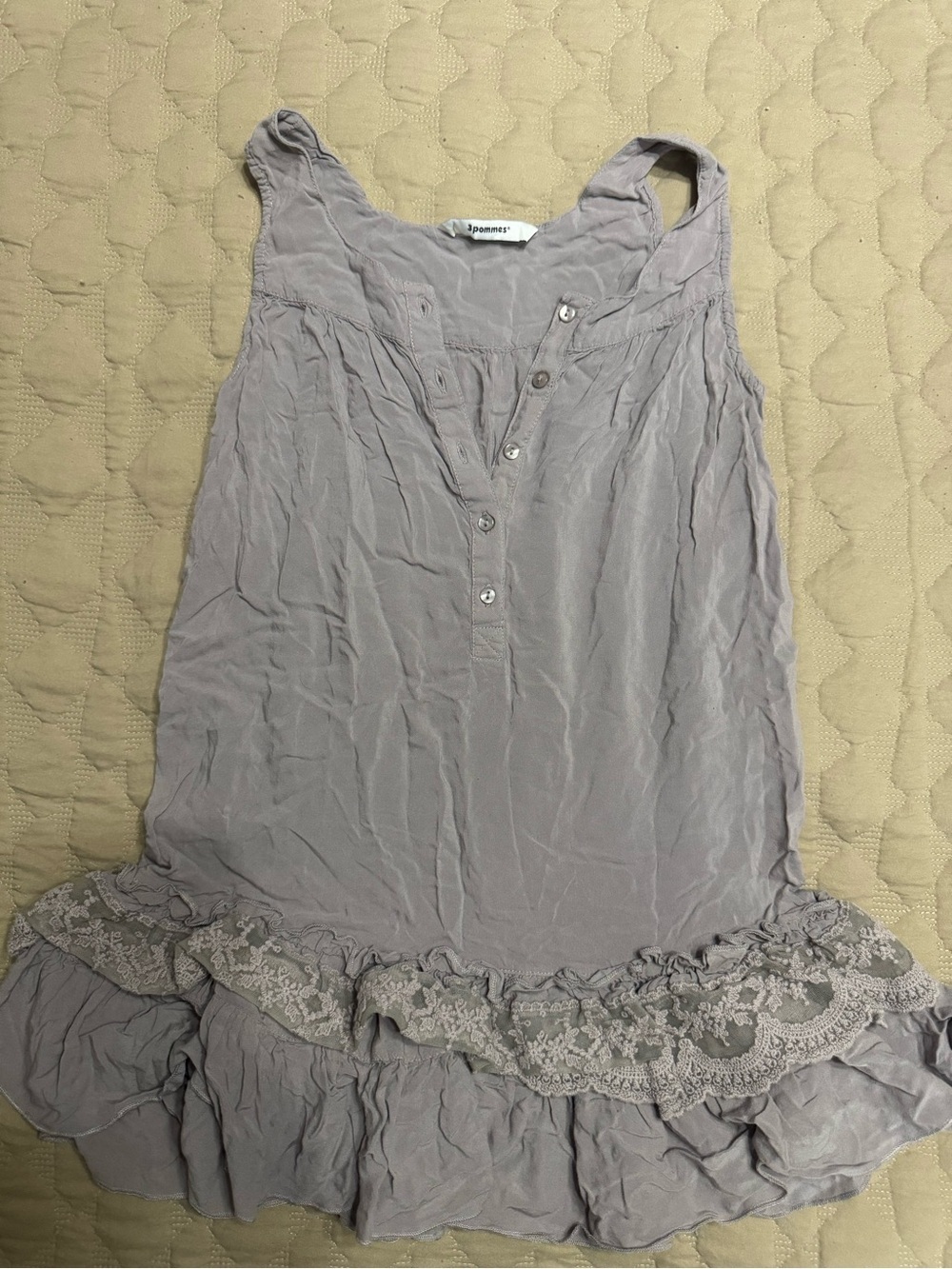 3 Pommes Girls  Soft Lavender/Grey Sleeveless Ruffle Hem Tank